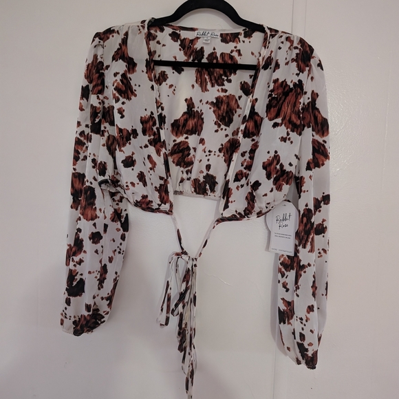 Women's Cowprint Brown And White Patterned Top - Picture 1 of 10